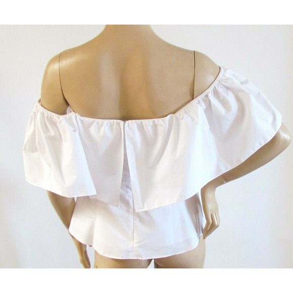 Amanda Up Richard White Ruffle Off the Shoulder 100% Cotton Designer Blouse L - Picture 7 of 9